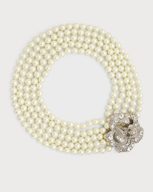 Kenneth Jay Lane Crystal Flower Pearly Multi-Strand Necklace