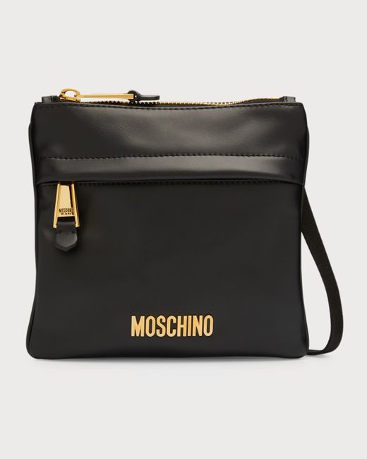 Moschino Leather Crossbody Bag with Metal Logo