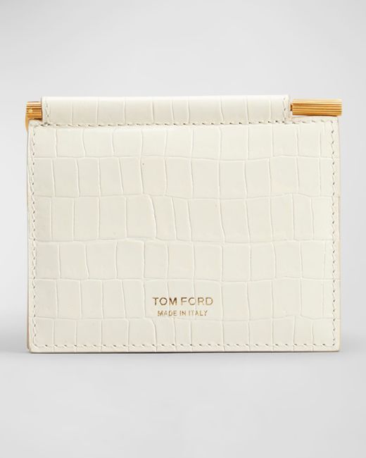 Tom Ford Croc-Printed Leather Money Clip Card Holder