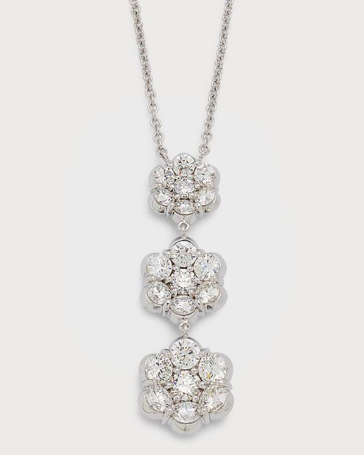 Bayco 18k Gold Triple Flower Diamond Pendant Necklace