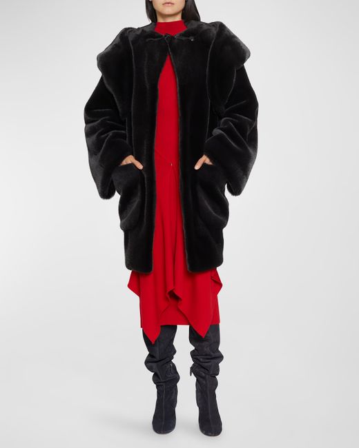 Alaïa Duffle Faux Fur Hooded Coat