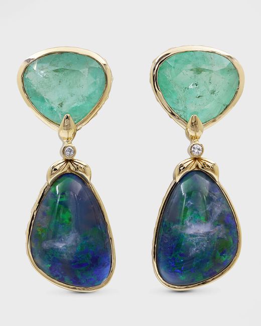 Stephen Dweck Columbian Emerald Australian Opal and Diamond Earrings