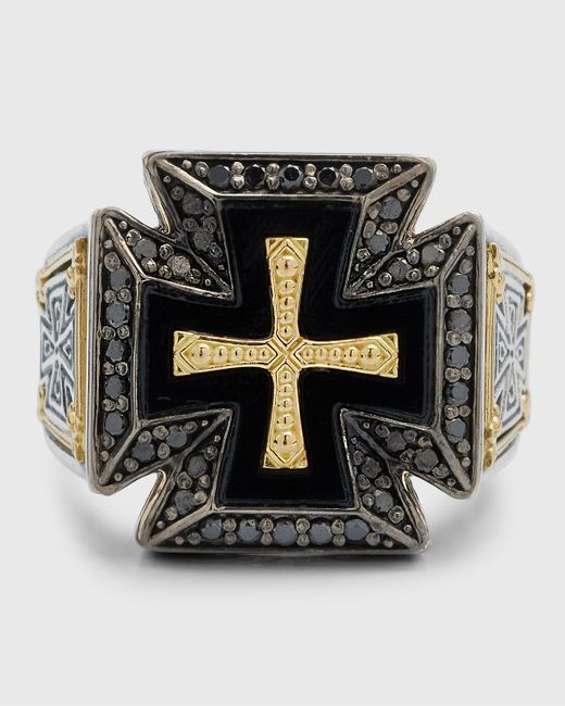 Konstantino Black Diamond and Onyx Two-Tone Cross Ring