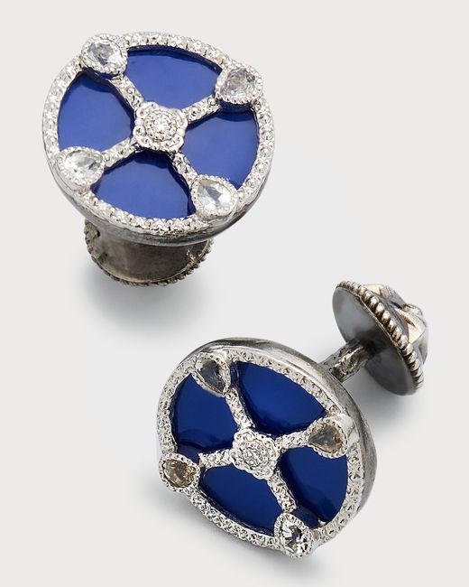 Armenta Blue Enamel Romero Cufflinks with Diamonds and Sapphires
