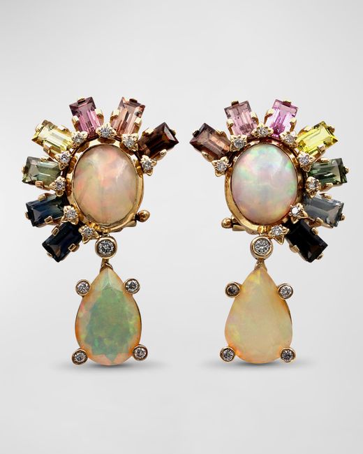Stephen Dweck Opal Multi-Hued Sapphire and Diamond Earrings