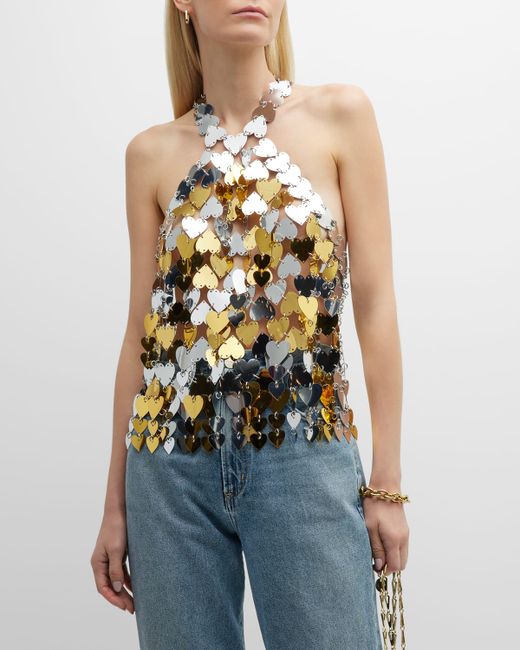 Paco Rabanne Heart Sequin Chainmail Halter Top