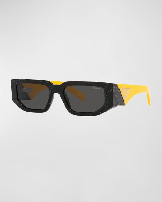 Prada Triangle Logo Bicolor Rectangle Sunglasses