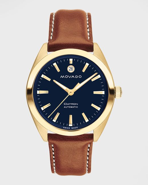 Movado Datron Heritage Series IP Yellow Gold Automatic Leather Watch 40mm