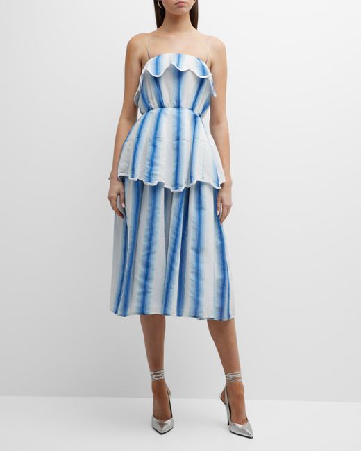 Rosie Assoulin Awning Striped Scalloped Peplum Midi Dress