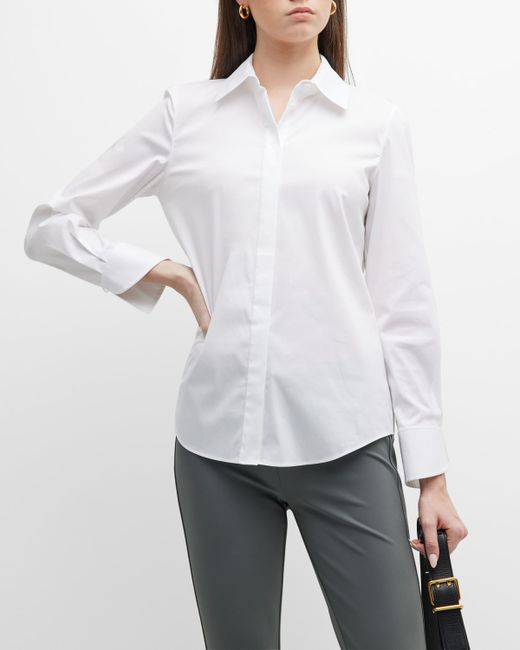 Lafayette 148 New York Wright Spread-Collar Button-Down Cotton Shirt
