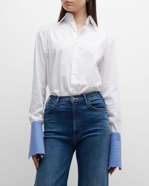 Woera Contrast-Cuff Button-Front Cotton Shirt