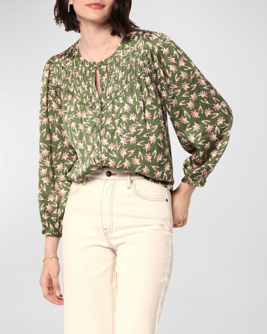 Joie Fanning Shirred Floral-Print Blouse