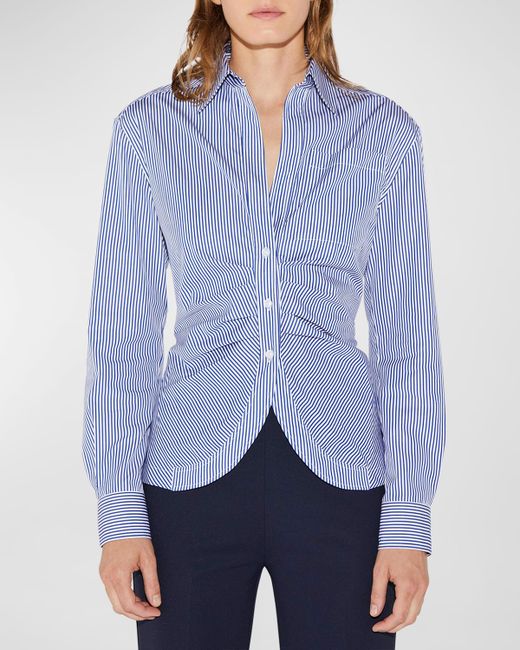 C Llas Sierra Striped Ruched Cotton Button-Down Shirt