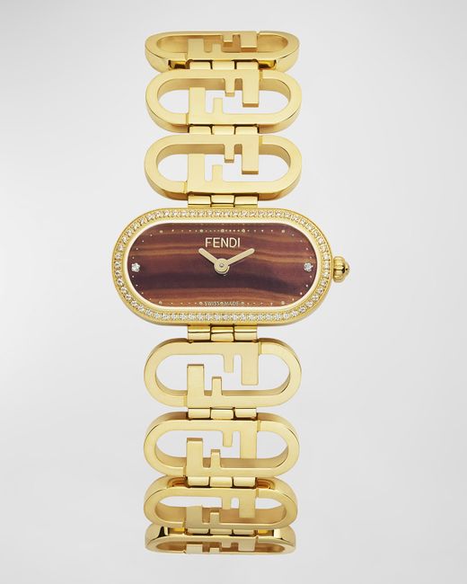 Fendi OLock Horizontal Oval Bracelet Watch with Diamonds