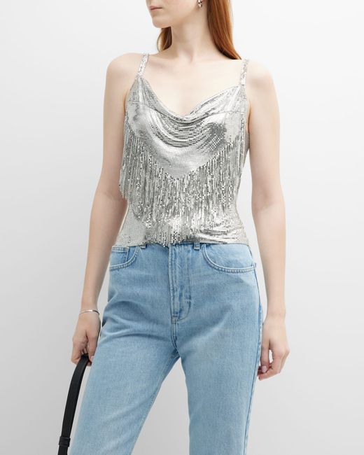 Paco Rabanne Cowl-Neck Fringe Chainmail Tank Top