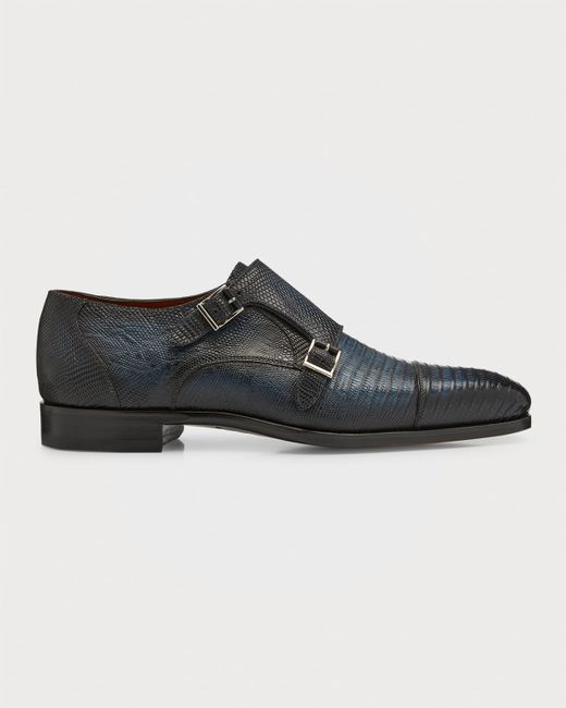 Magnanni Lizard Double Monk Strap Loafers