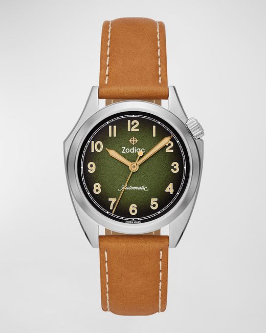 Zodiac Olympos STP 1-11 Swiss Automatic Three-Hand Leather Watch 40mm