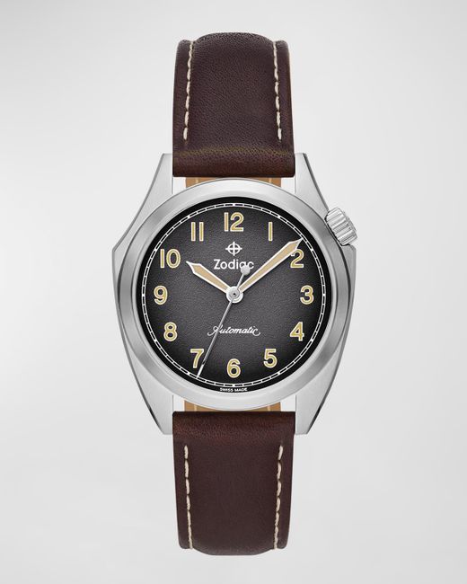 Zodiac Olympos STP 1-11 Automatic Three-Hand Leather Watch 40mm