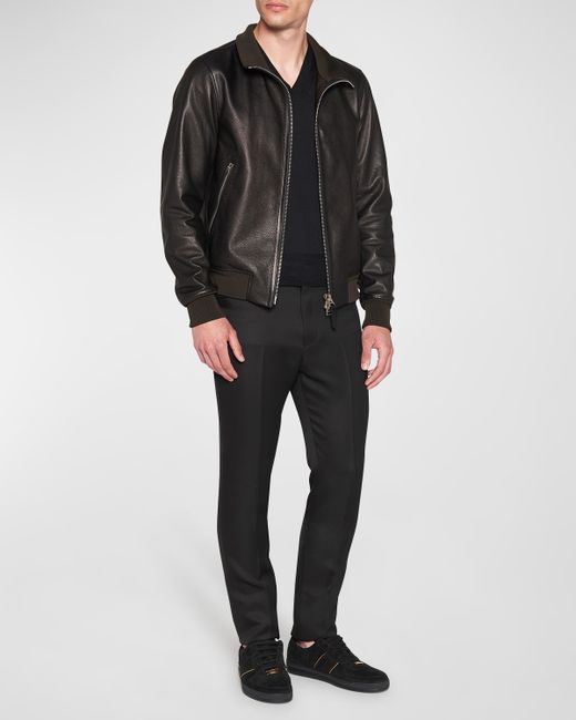 Tom Ford Grained Leather Track Bomber Jacket