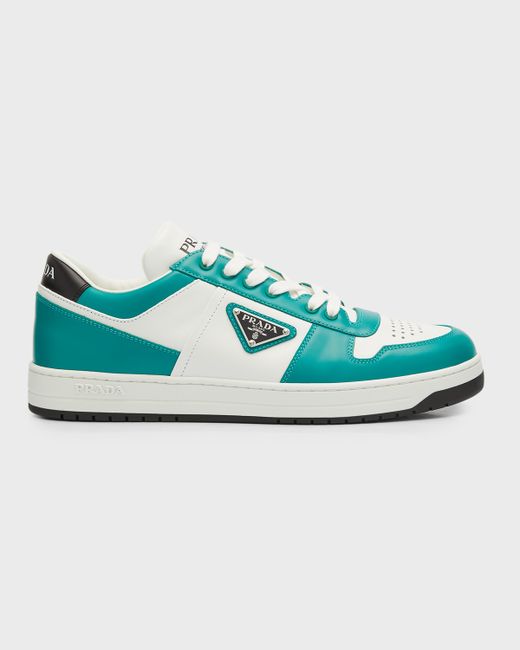 Prada Downtown Triangle Logo Leather Low-Top Sneakers