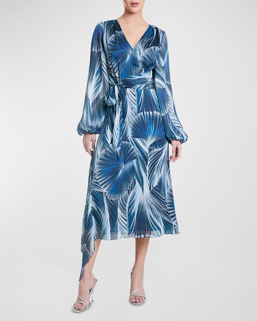 Santorelli Vanna Abstract-Print Blouson-Sleeve Midi Dress