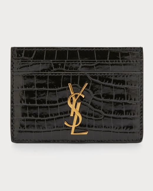 Saint Laurent YSL Croc-Embossed Leather Card Case