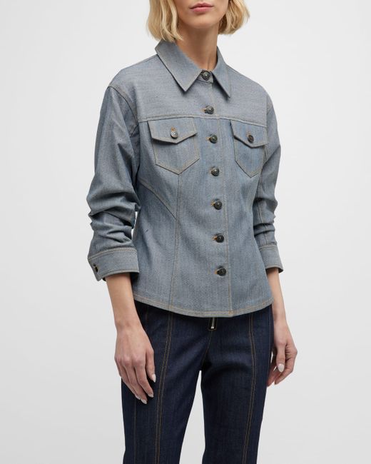 Cinq a Sept Canyon Reverse Denim Scrunched-Sleeve Jacket