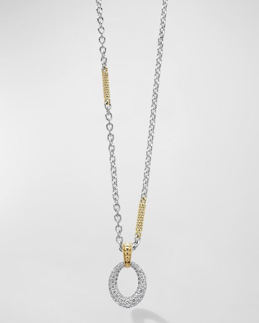 Lagos Sterling Caviar Diamond Oval Pendant Necklace