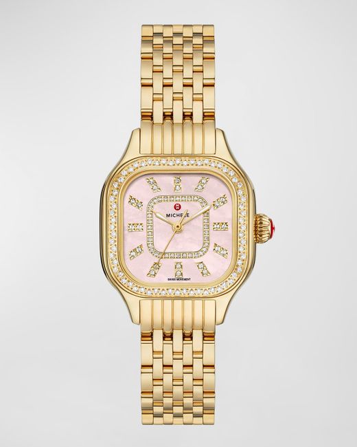 Michele 29mm Meggie Diamond Bezel and Mother-of-Pearl Watch Gold/Rose