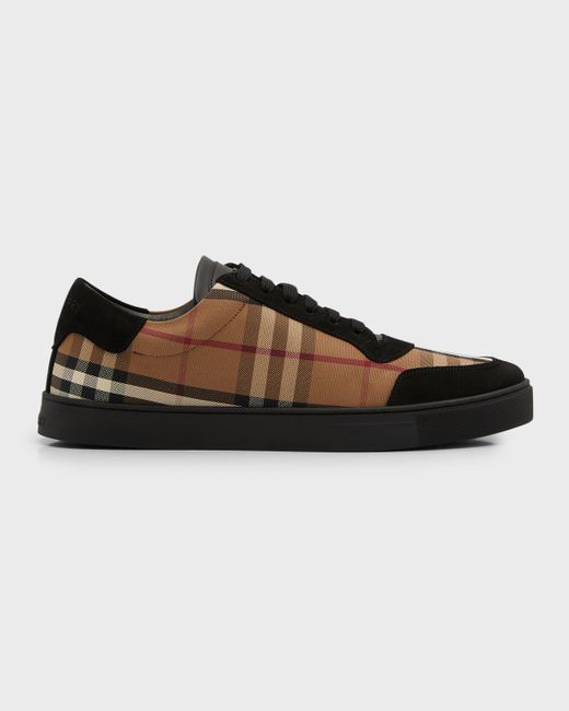 Burberry Vintage Check Cotton and Suede Low-Top Sneakers