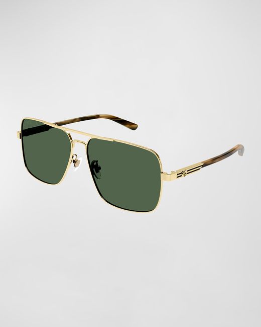Gucci Stripe Logo Metal Aviator Sunglasses