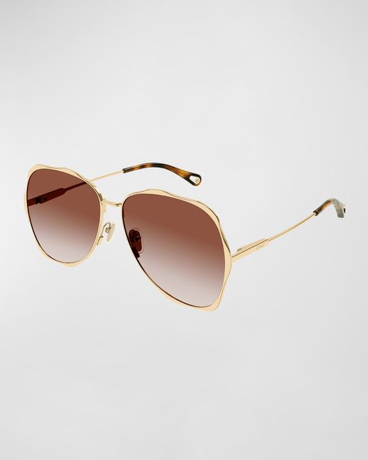 Chloé Golden Tortoiseshell Metal Aviator Sunglasses