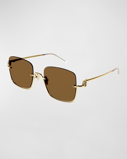 Gucci Semi-Rimmed Metal Acetate Square Sunglasses