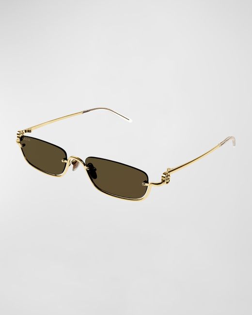 Gucci Rimless Metal Rectangle Sunglasses with Logo