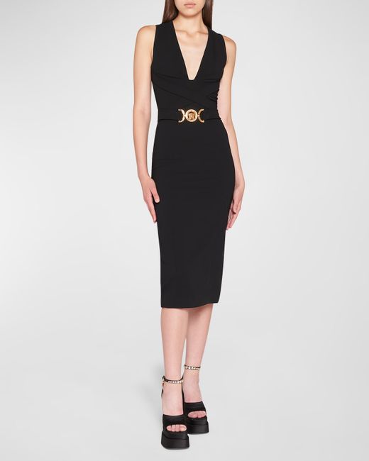 Versace Belted Midi Dress w Logo Buckle