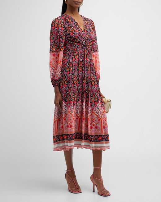 Kobi Halperin Skye Floral-Print Crossover Midi Dress