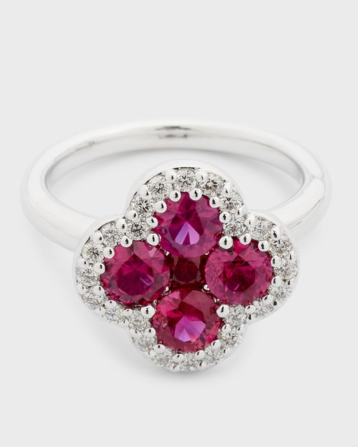 Neiman Marcus Diamonds 18K Ruby and Diamond Flower Ring 6.75