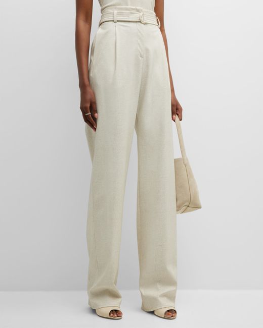 Lapointe Snake-Textured Faux Leather Belted Straight-Leg Pants