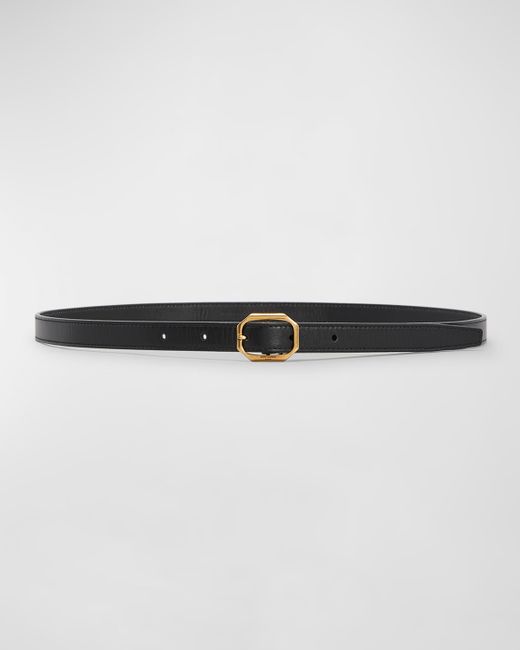 Saint Laurent Skinny Leather Belt With Beveled Buckle