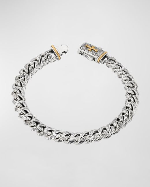 Konstantino Engraved Chain Bracelet with 18k Gold Cross