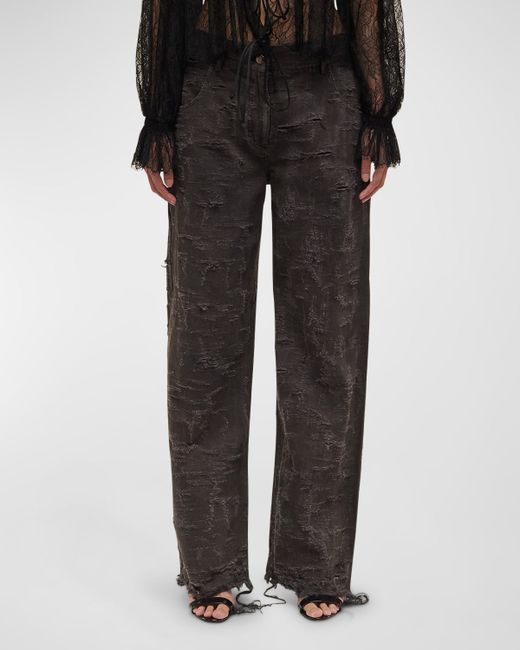 Interior Clarice Low-Rise Distressed Wide-Leg Pants