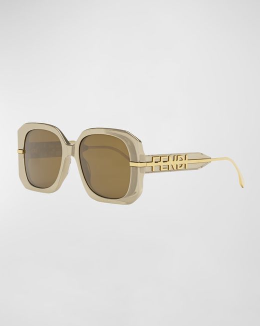 Fendi Oversized Logo Square Acetate Metal Sunglasses