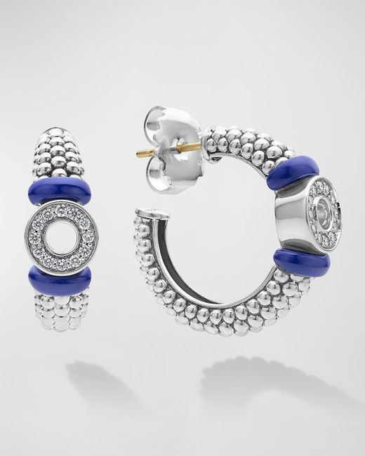 Lagos Sterling Blue Caviar Diamond Hoop Earrings