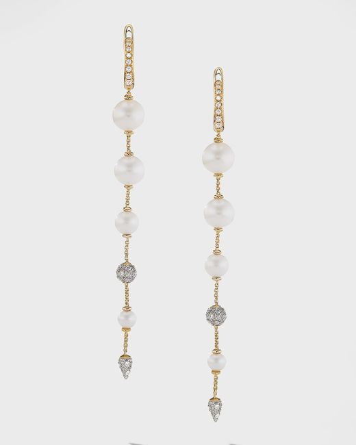 David Yurman Pearl and Pave Drop Earrings with Diamonds in 18K Gold 8mm 3.1L