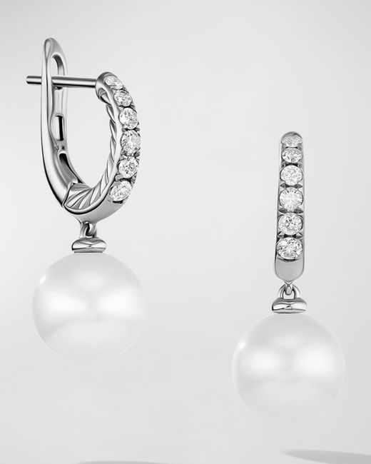 David Yurman Pearl and Pave Drop Earrings with Diamonds in 9mm 0.6L