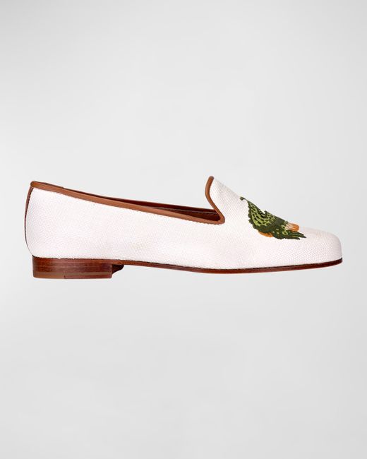 Stubbs and Wootton Embroidered Alligator Raffia Loafers