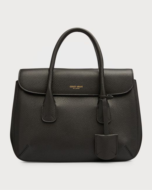 Giorgio Armani Medium Pebbled Leather Top-Handle Bag
