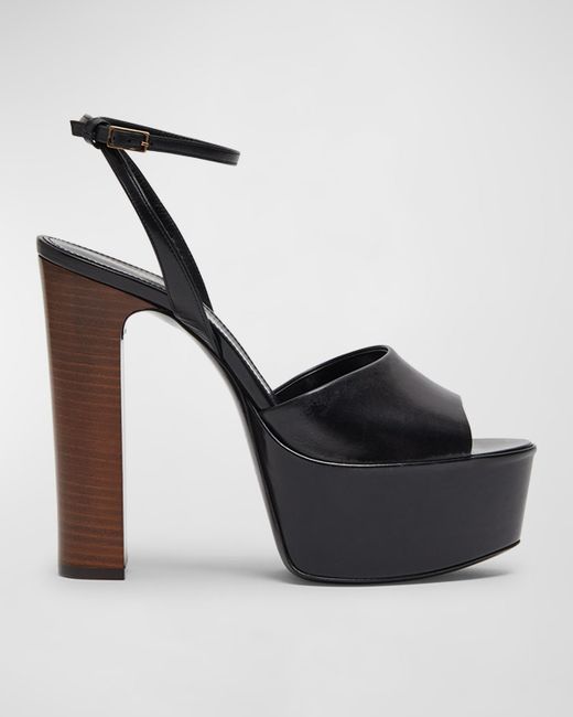 Saint Laurent Jodie Leather Ankle-Strap Platform Sandals