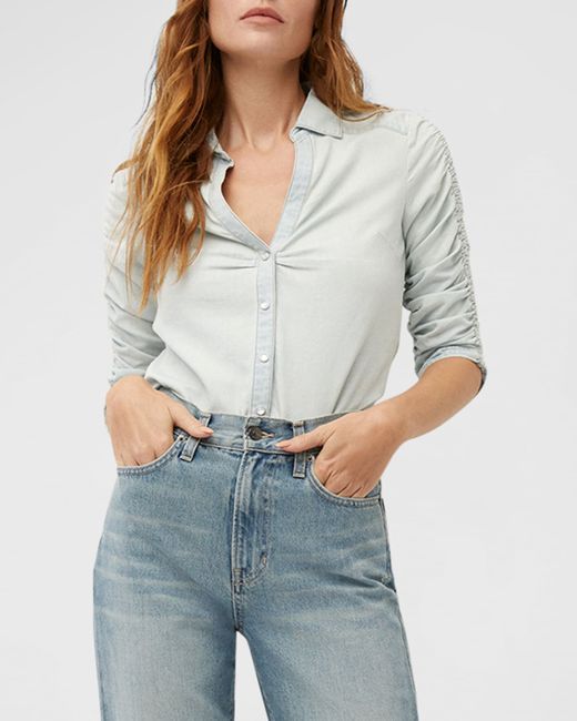 Veronica Beard Jeans Porta Ruched-Sleeve Shirt