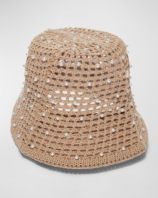 Lele Sadoughi Open Weave Pearly Raffia Bucket Hat